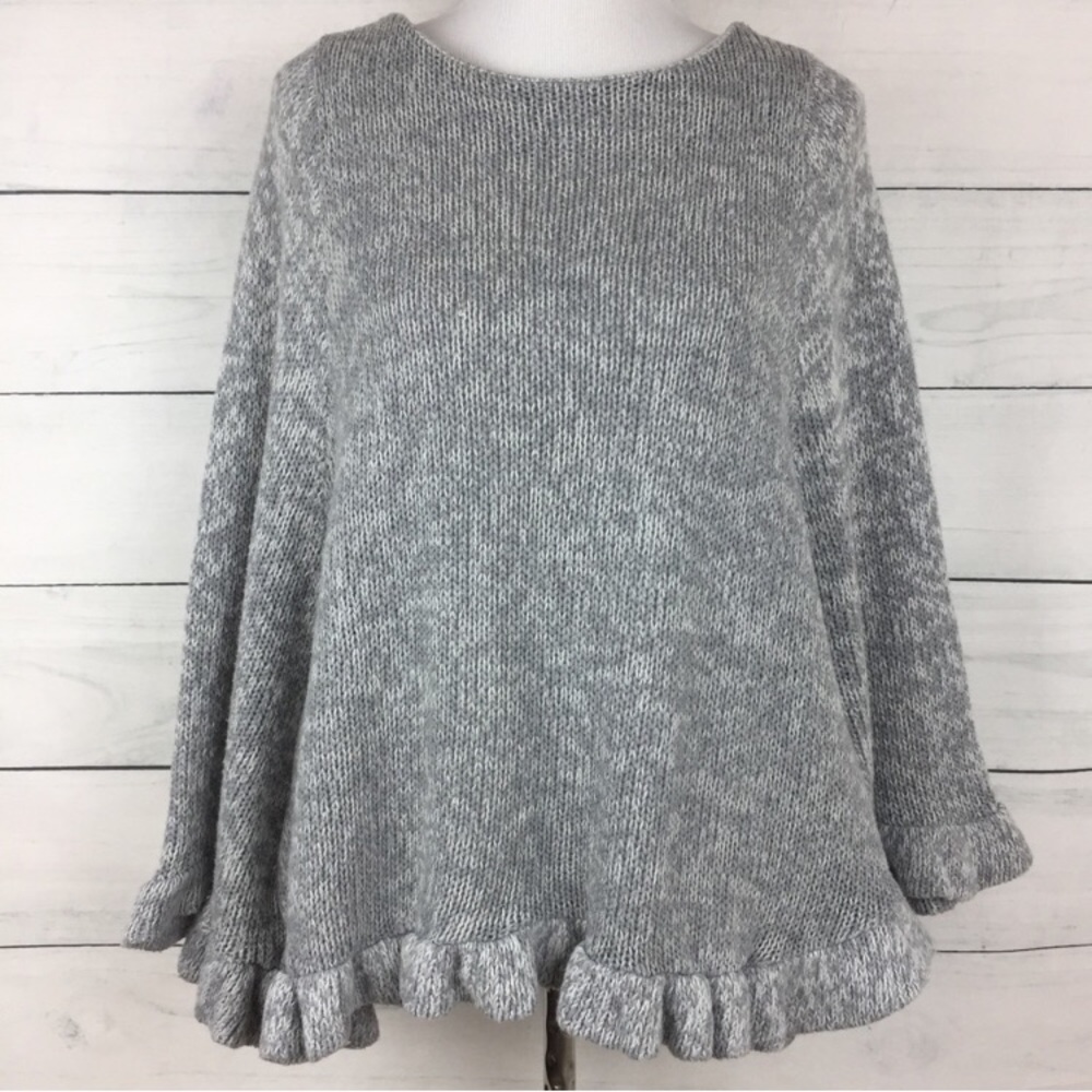 Aqua Ruffle Lambswool Acrylic Gray Poncho